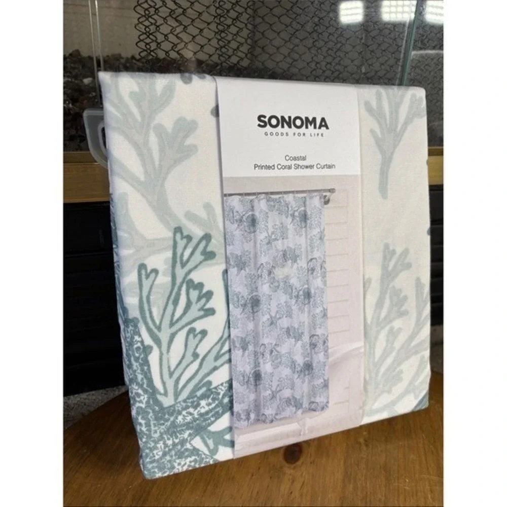 SONOMA Coastal Printed Coral Shower Curtain Seafoam Beach 70